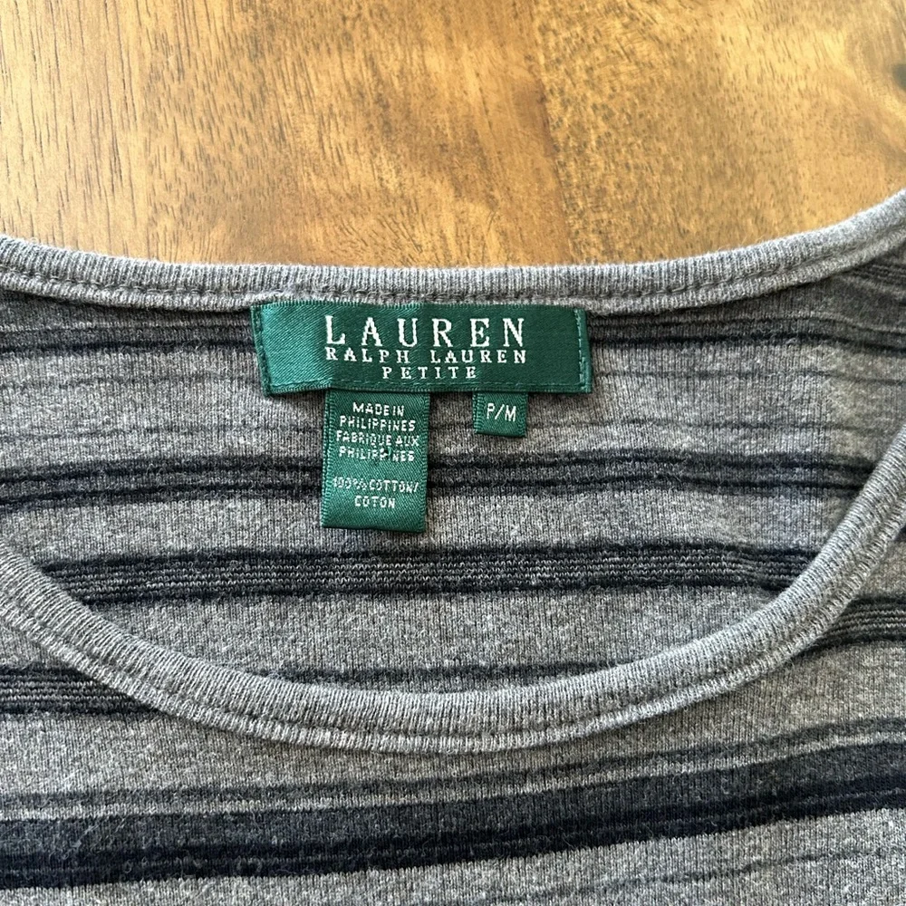 Ralph Lauren 100% Cotton Gray Striped Top (Size P/M) - Picture 4 of 11